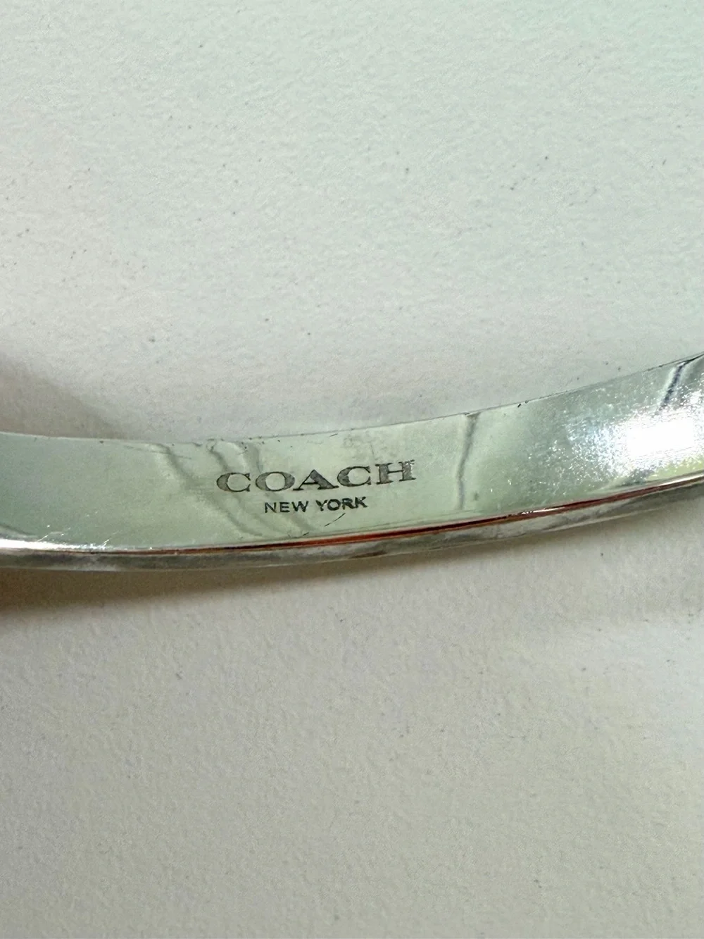 Coach Signature C Rhinestone Silver Tone Hinged Bangle Bracelet OS
